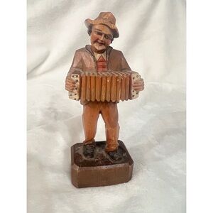 HAND-CARVED Accordionist Figurine